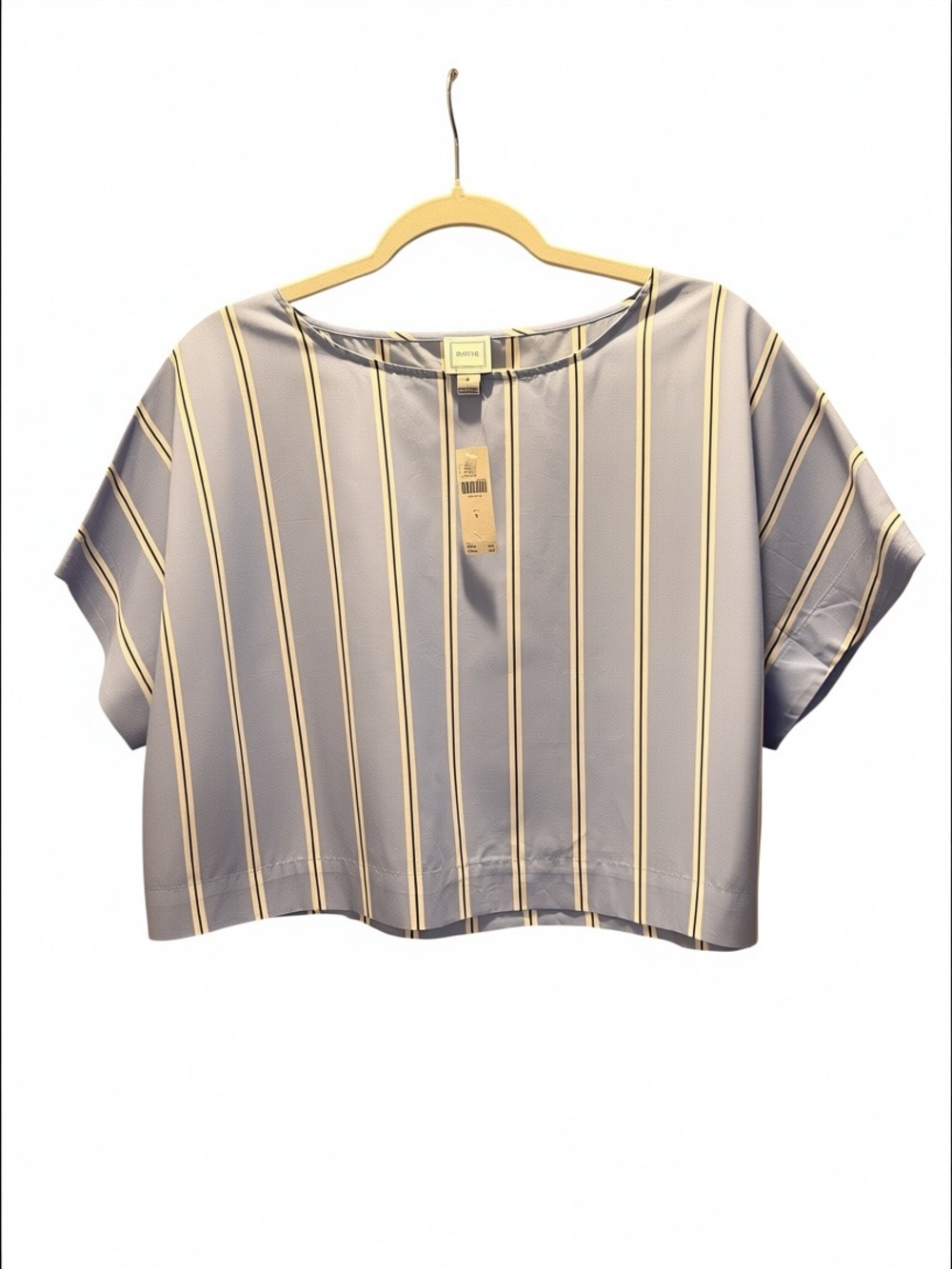 Anthropologie Maeve Blue and Cream Striped Boxy Crop Top - Picture 2 of 5
